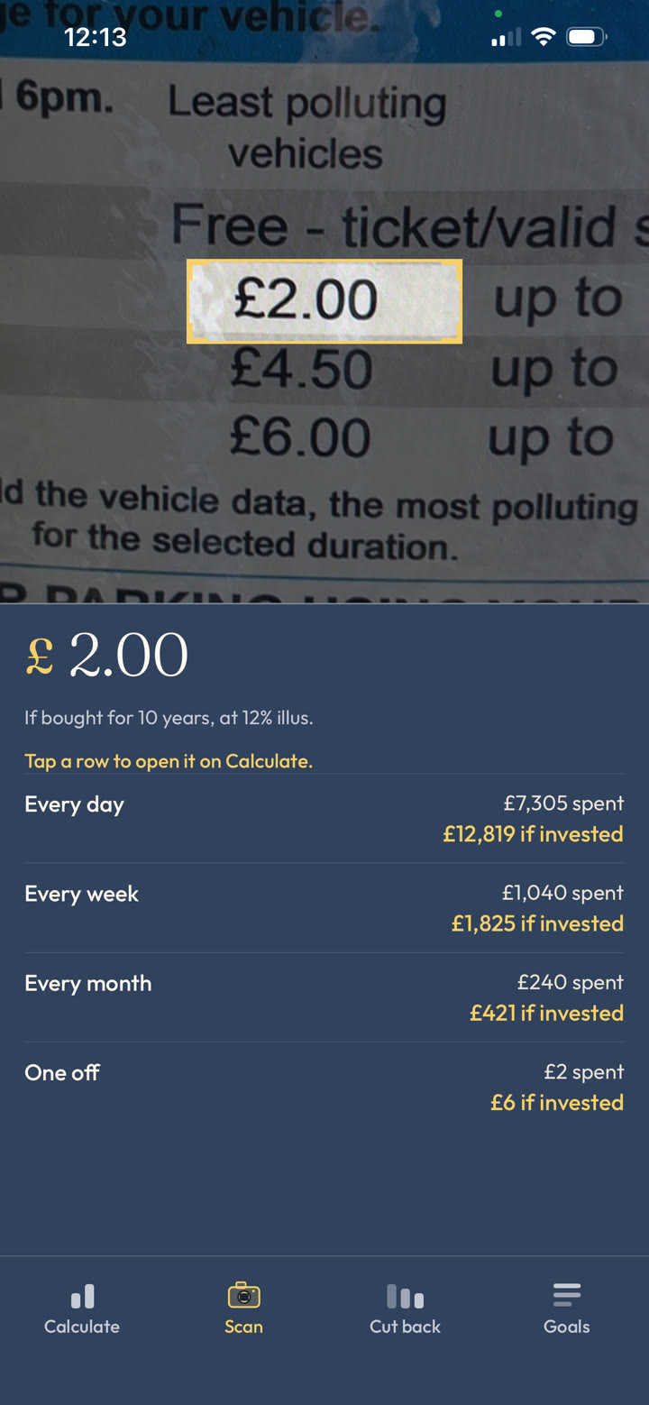 Scan screen locking onto a £2.00 price with later-cost rows